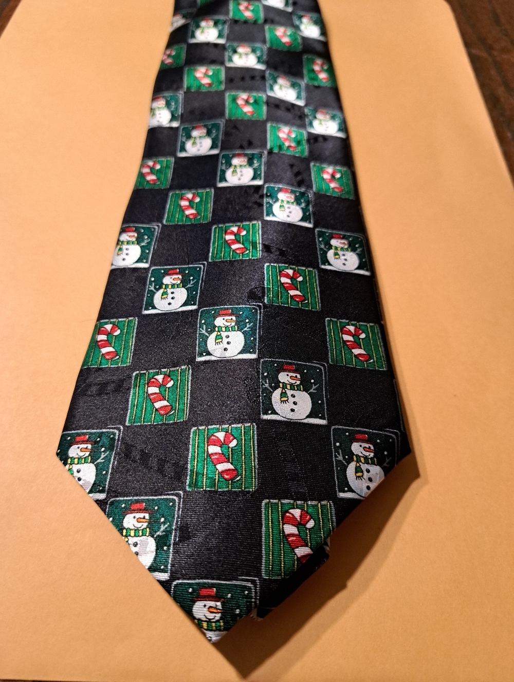 Vintage MMG Yule Tie Greetings Snowman Candy Cane Christmas Holiday Necktie Tie